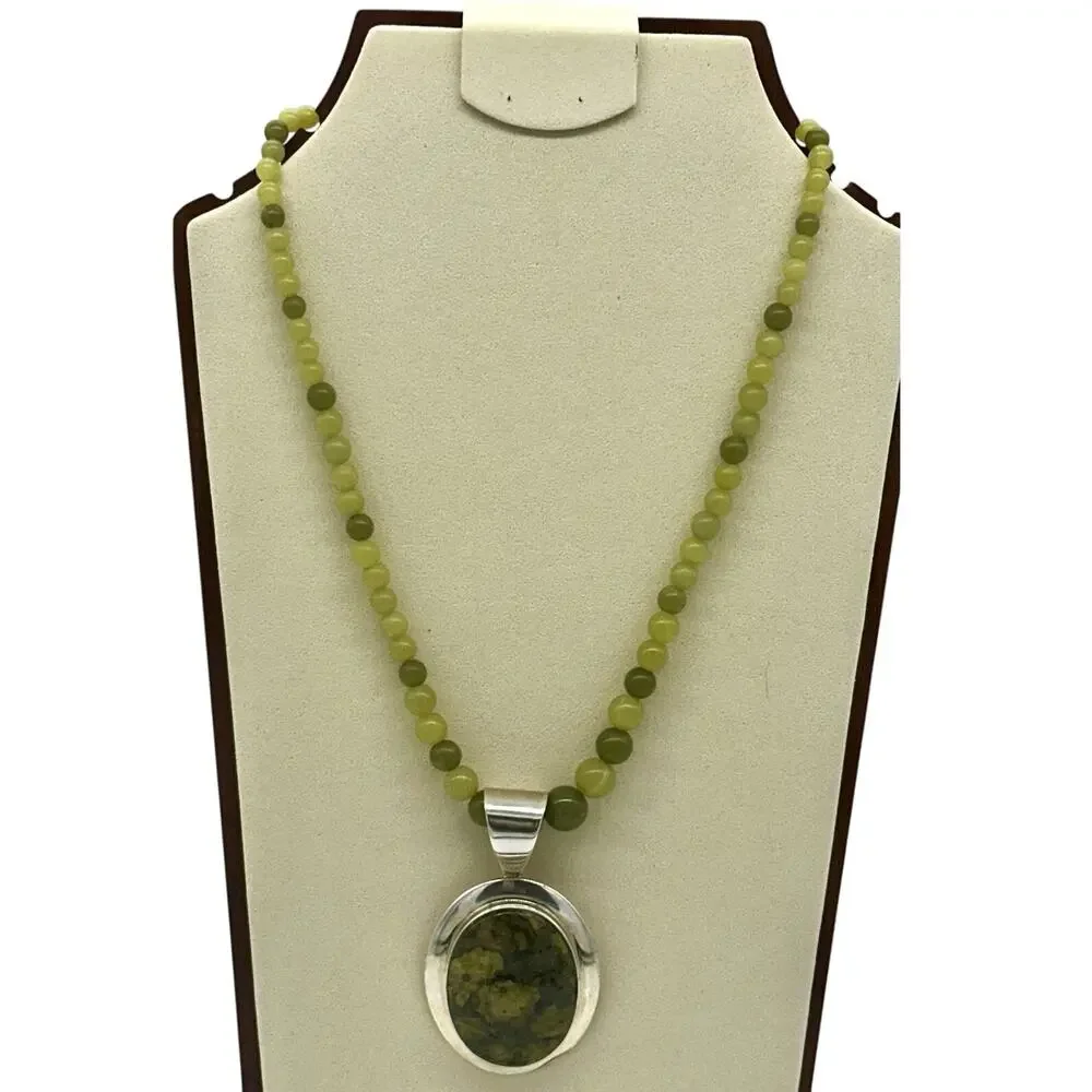 Jay King Sterling Silver Green Opal Pendant Necklace 925 Signed